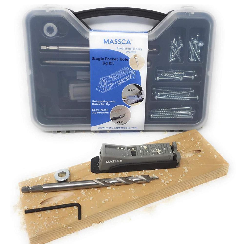 Massca Twin Pocket Hole Jig Kit – Adjustable & Easy to Use Joinery Pocket  Screw Jig for Woodworking - Pocket Jig Tool with Drill Bit, Hex Key & Stop  Collar – For